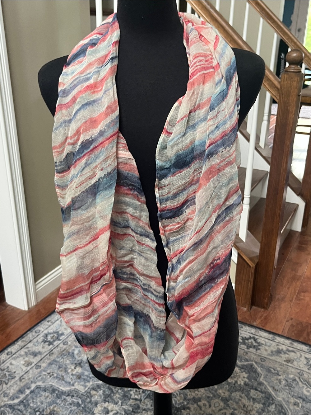 J. Jill Striped Infinity Scarf in Coral, Navy & Cream